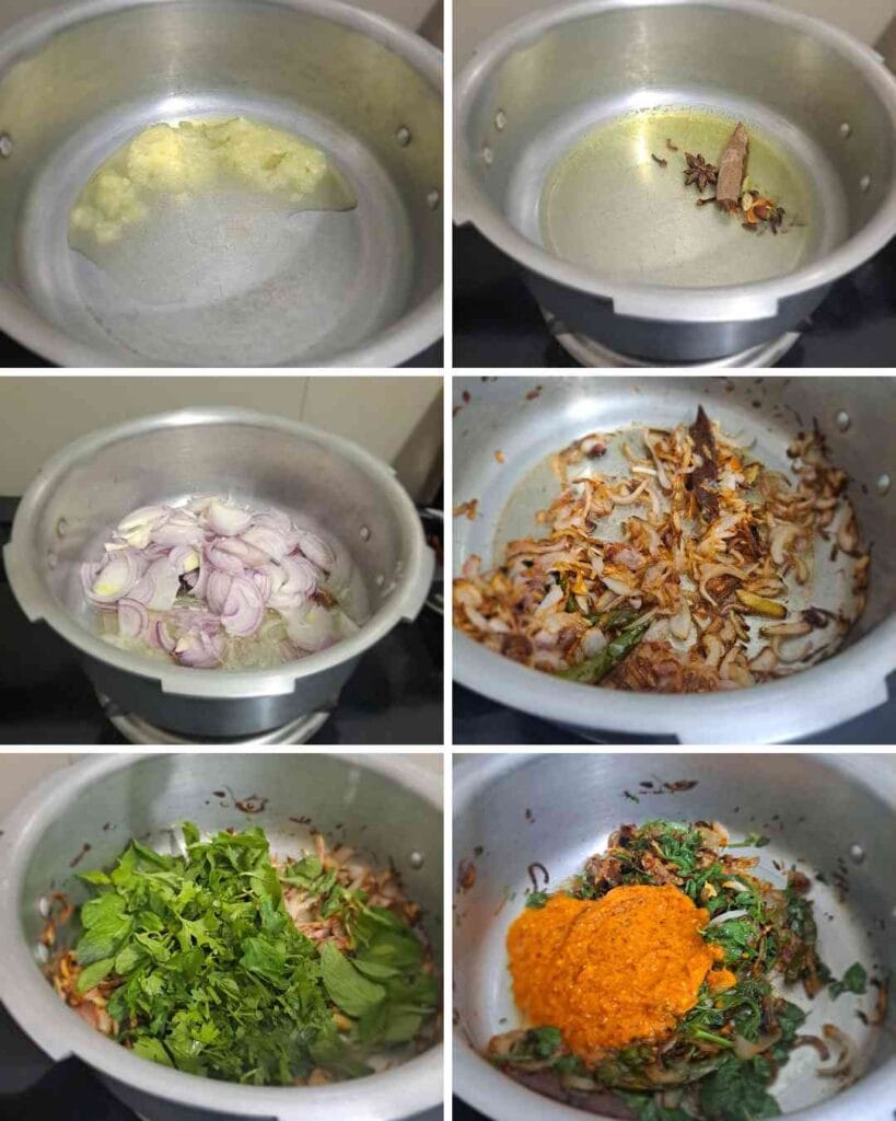 ambur style chicken biryani masala cooking with whole spices and onions