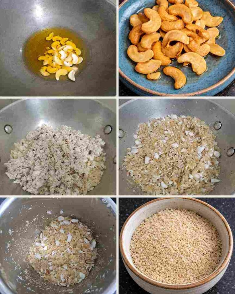 Step by step process of making aval coconut jaggery burfi sweet recipe
