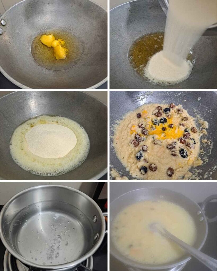 cooking step 1 roasting rava in ghee for rava kesari preparation (ரவை கேசரி)