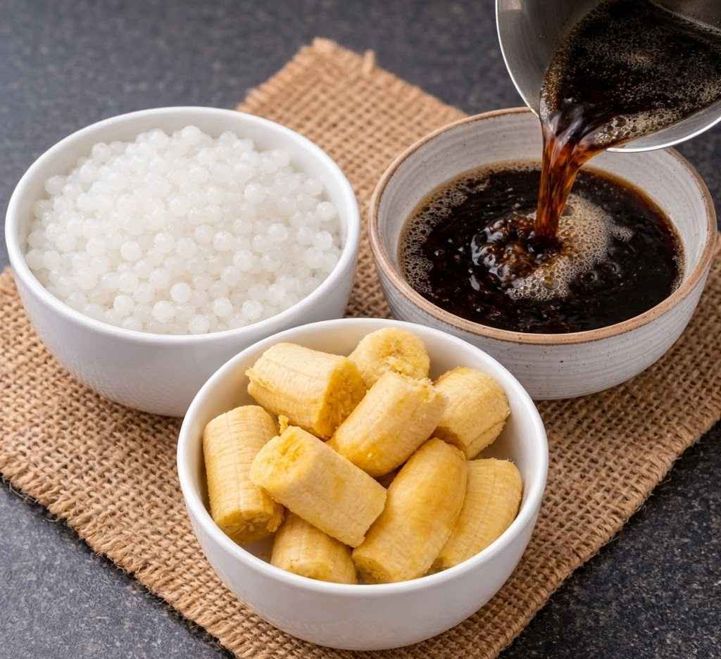 ingredients for banana halwa recipe with jaggery