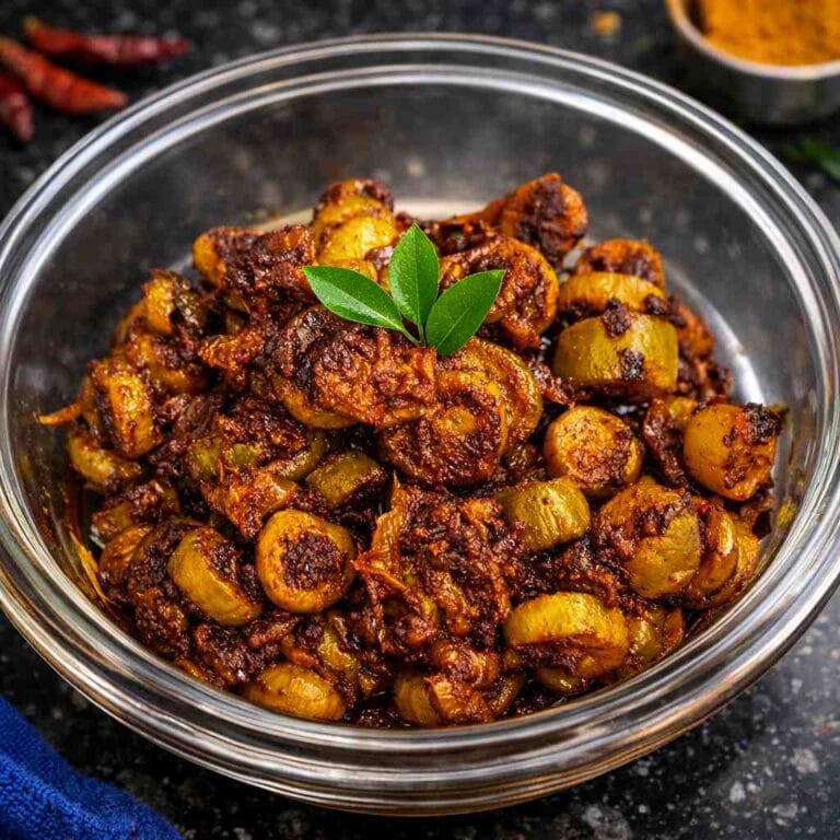 Kovakkai varuval served in a glass bowl, a crispy South Indian ivy gourd fry made in 15 minutes