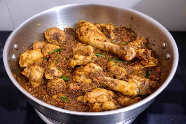 Spicy South Indian Pepper Chicken Fry (Milagu Chicken Varuval) with freshly roasted spices