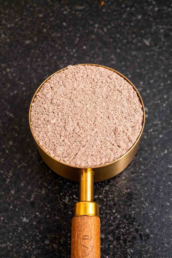 Smooth and fine homemade ragi flour after grinding and sieving