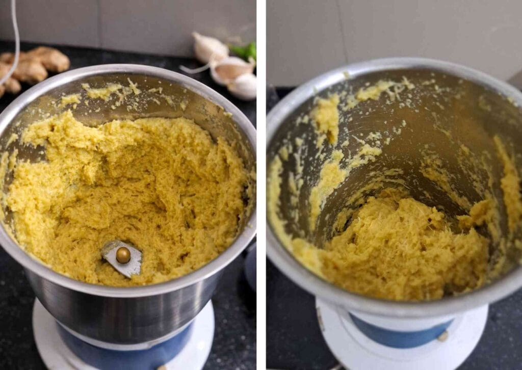 Mixer grinder blending garlic and ginger into smooth paste | quick ginger garlic paste in mixer grinder