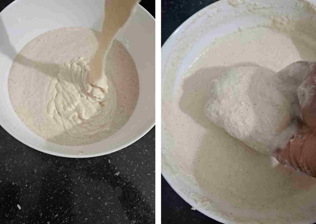 Mixing jowar dosa batter by hand before fermentation for soft and crispy millet dosa recipe