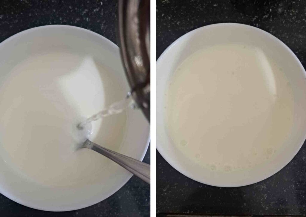preparing buttermilk for mor kulambu recipe by mixing curd and water for tamil style mor kuzhambu