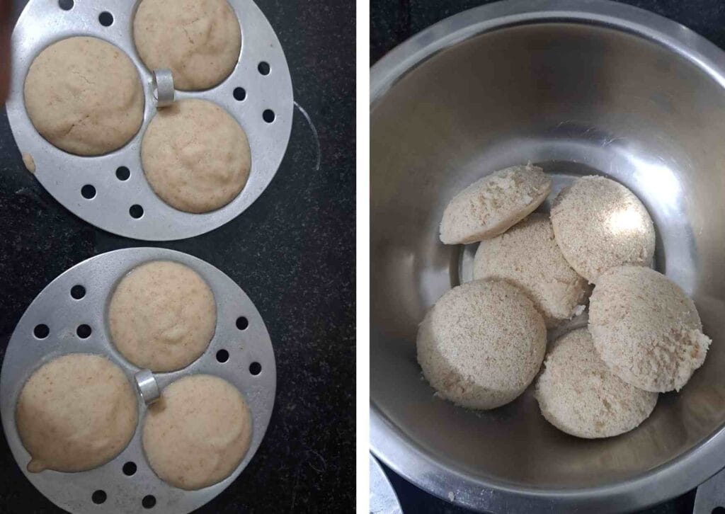 Soft steamed kollu idli made from fermented horse gram idli batter served fresh for healthy breakfast