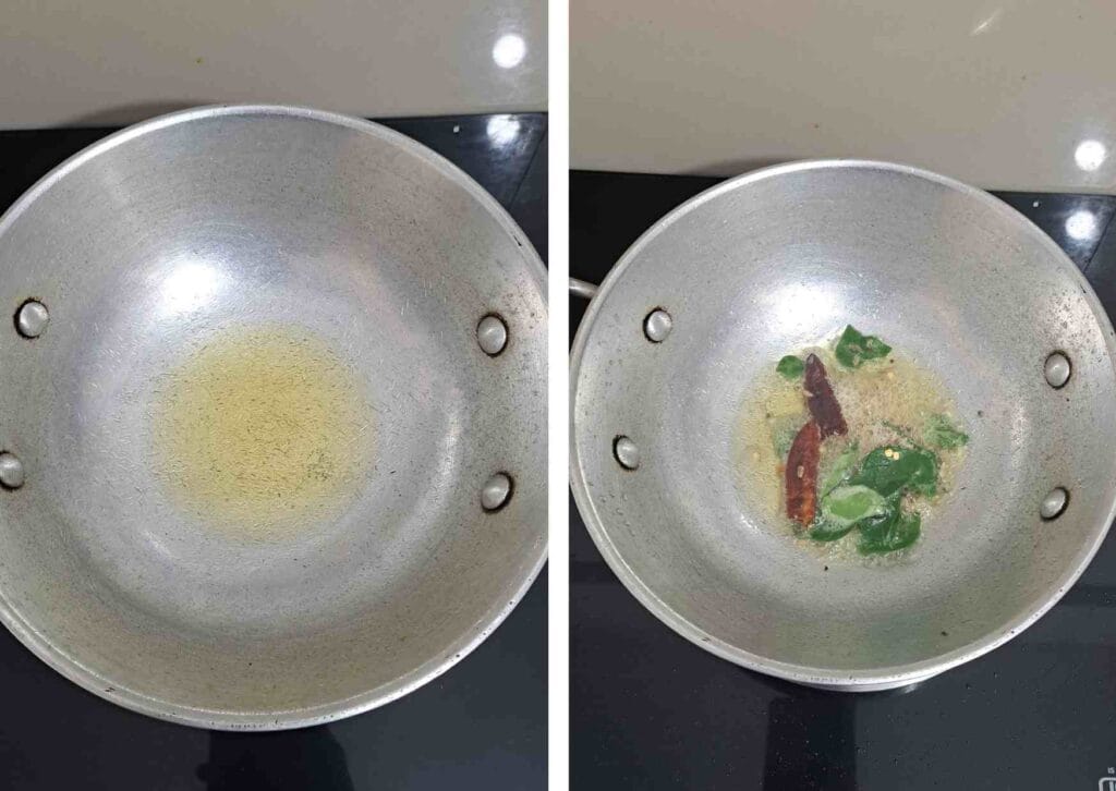 tempering mustard cumin curry leaves red chilli and cooking coconut paste for mor kulambu recipe tamil style mor kuzhambu