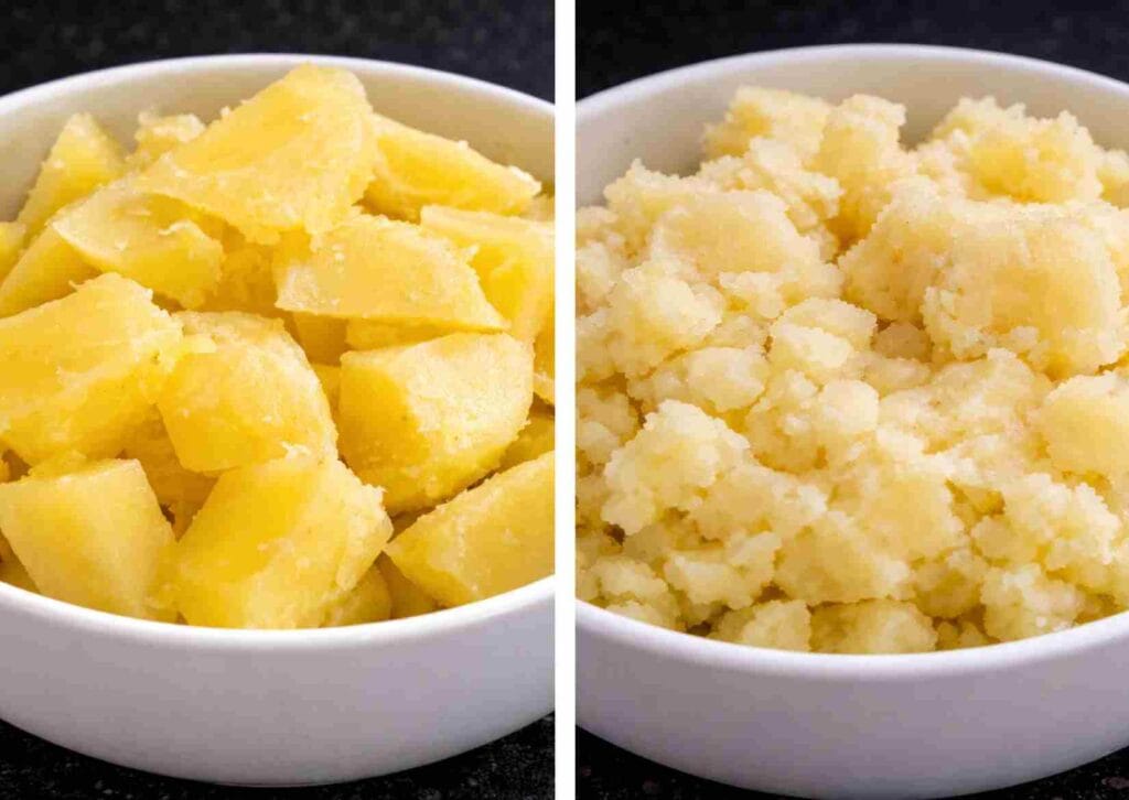 boiled and mashed potatoes for potato masala for poori preparation