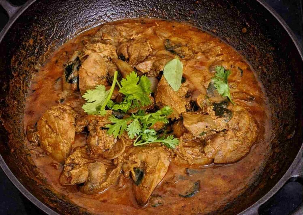 spicy chicken liver curry with gravy in kadai