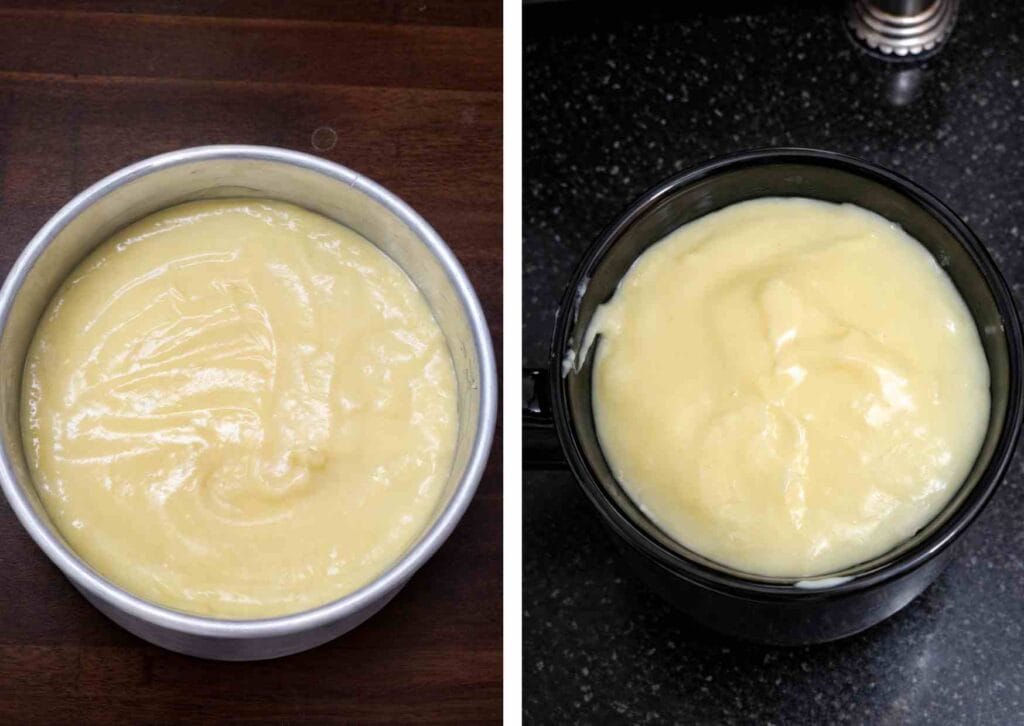 Coconut pudding setting in bowl after 3 hours refrigeration showing firm and smooth texture