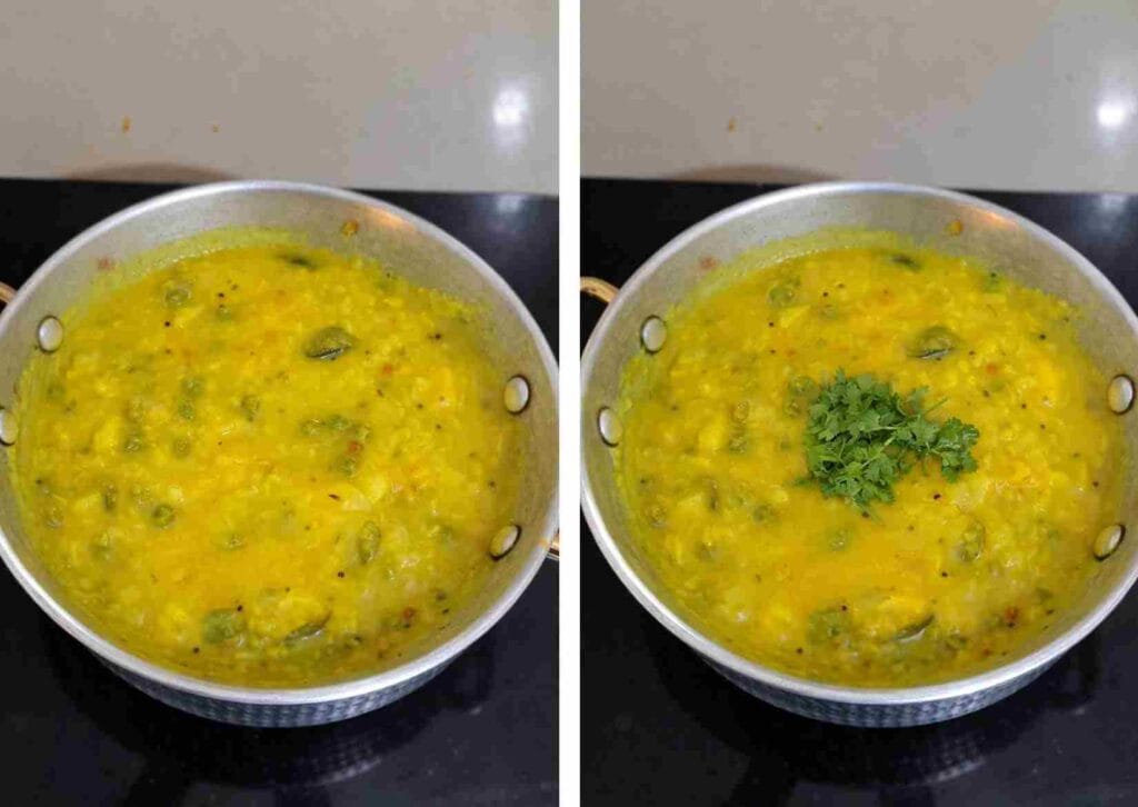 finished potato peas masala garnished with coriander for poori