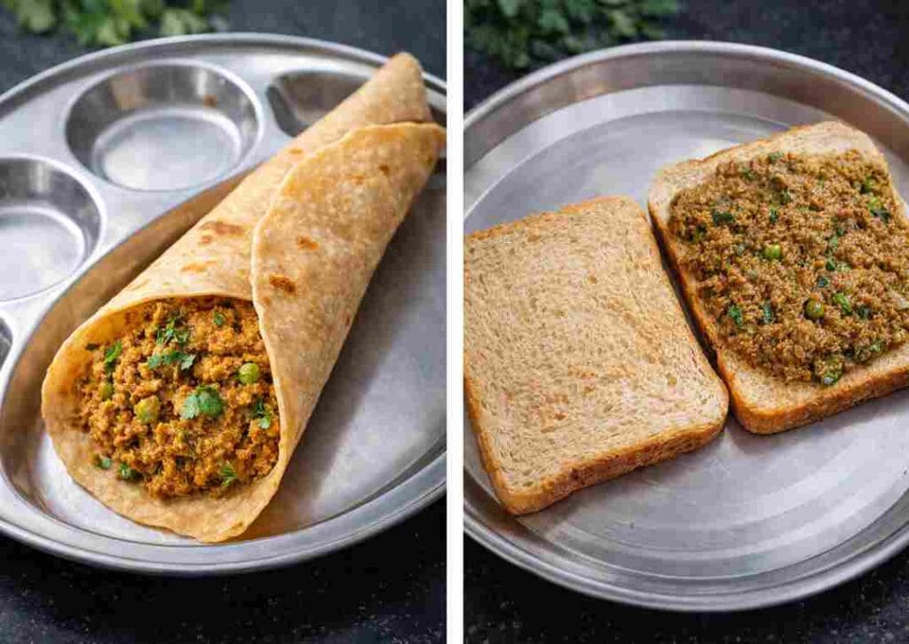 Soya kheema pattani masala used for chapathi roll and sandwich filling