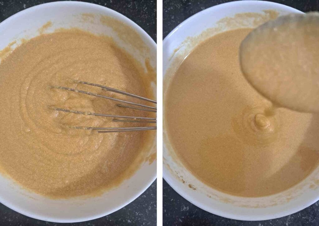 Smooth flowing paniyaram batter with correct consistency before cooking