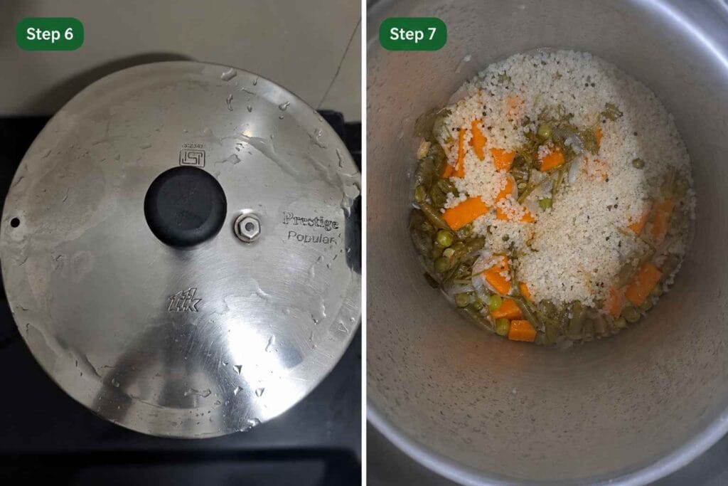 Soft and fluffy varagu upma cooked in pressure cooker after one whistle