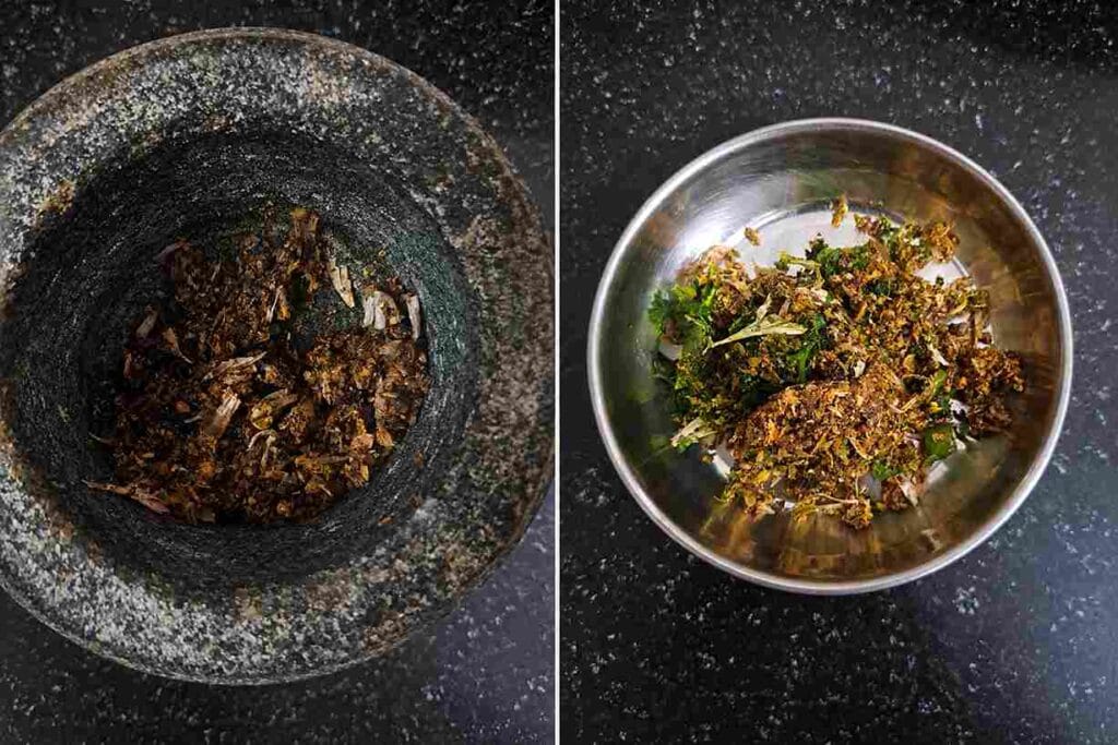 Coarse pepper garlic mixture prepared for homemade milagu rasam
