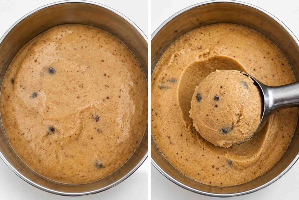 scoop of healthy homemade red banana ice cream with dates and honey