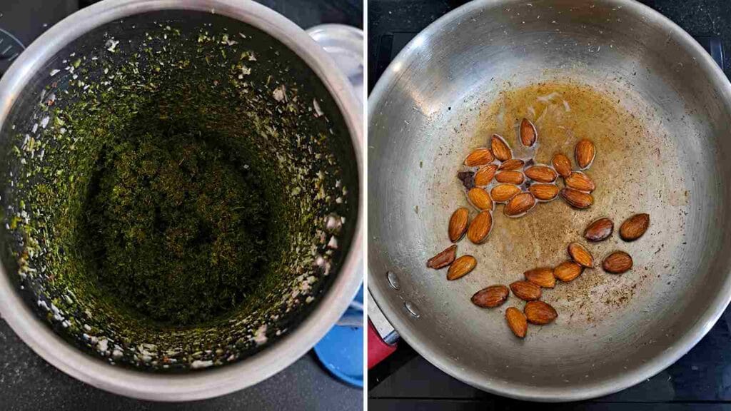 Almonds roasted in ghee with spices for healthy no sugar laddu recipe