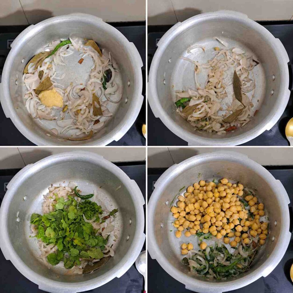Adding Mint, Coriander and Chickpeas to Chickpea Millet Pulao