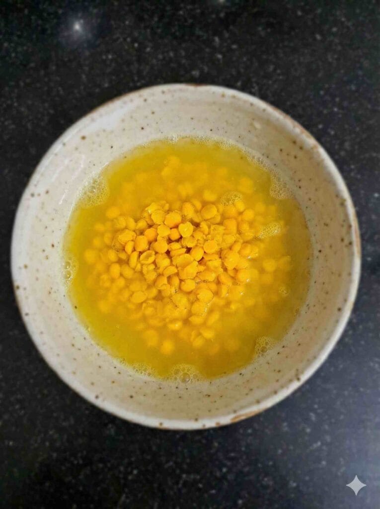 Cooked channa dal prepared for traditional Vazhaipoo Kootu and other South Indian kootu recipes.