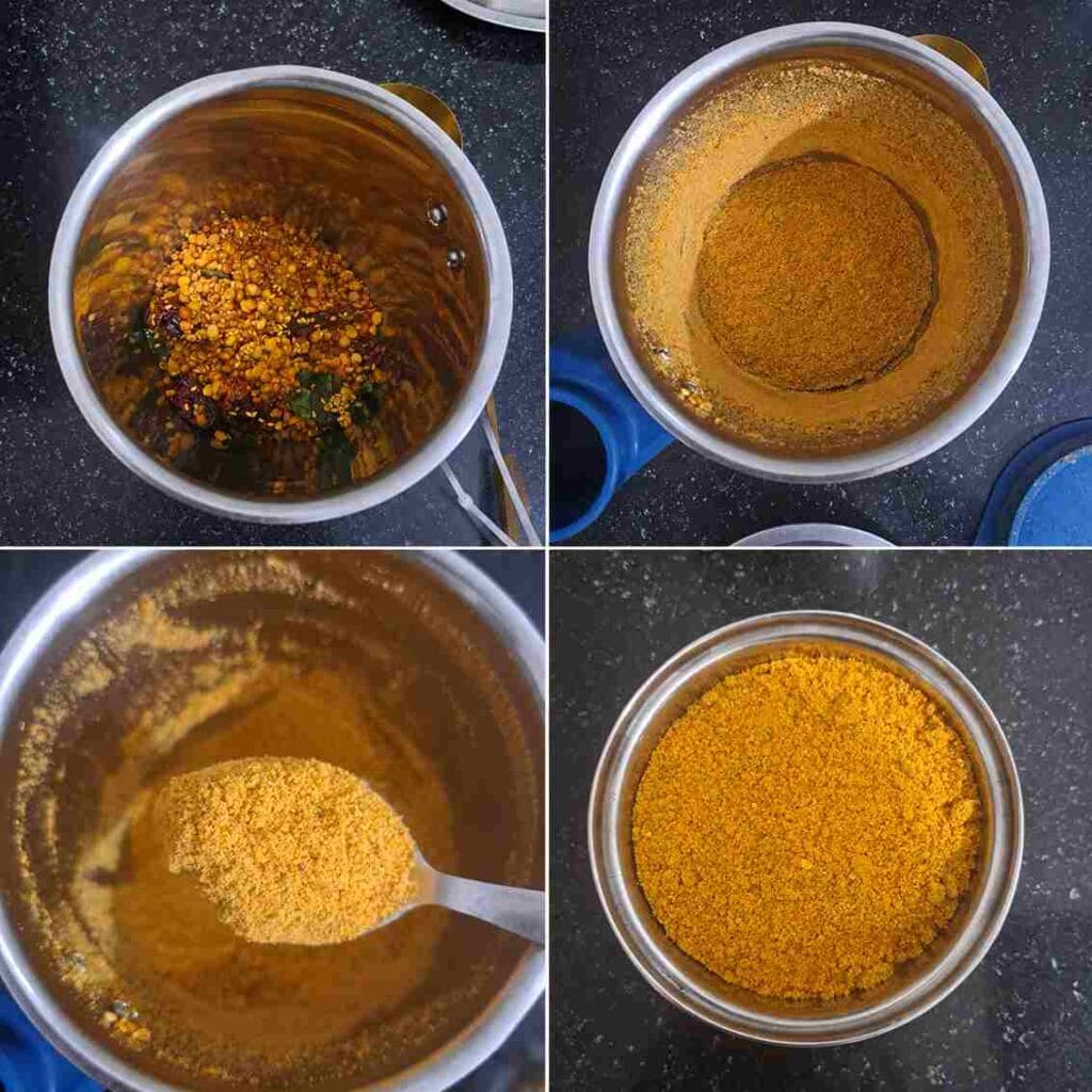 Ground idli podi blended to a slightly coarse texture for authentic South Indian flavor