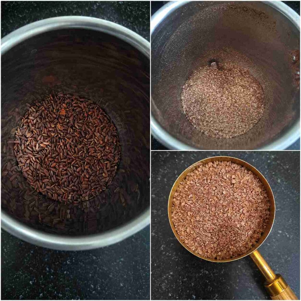 Roasted Kullakar rice ground into coarse homemade kanji powder