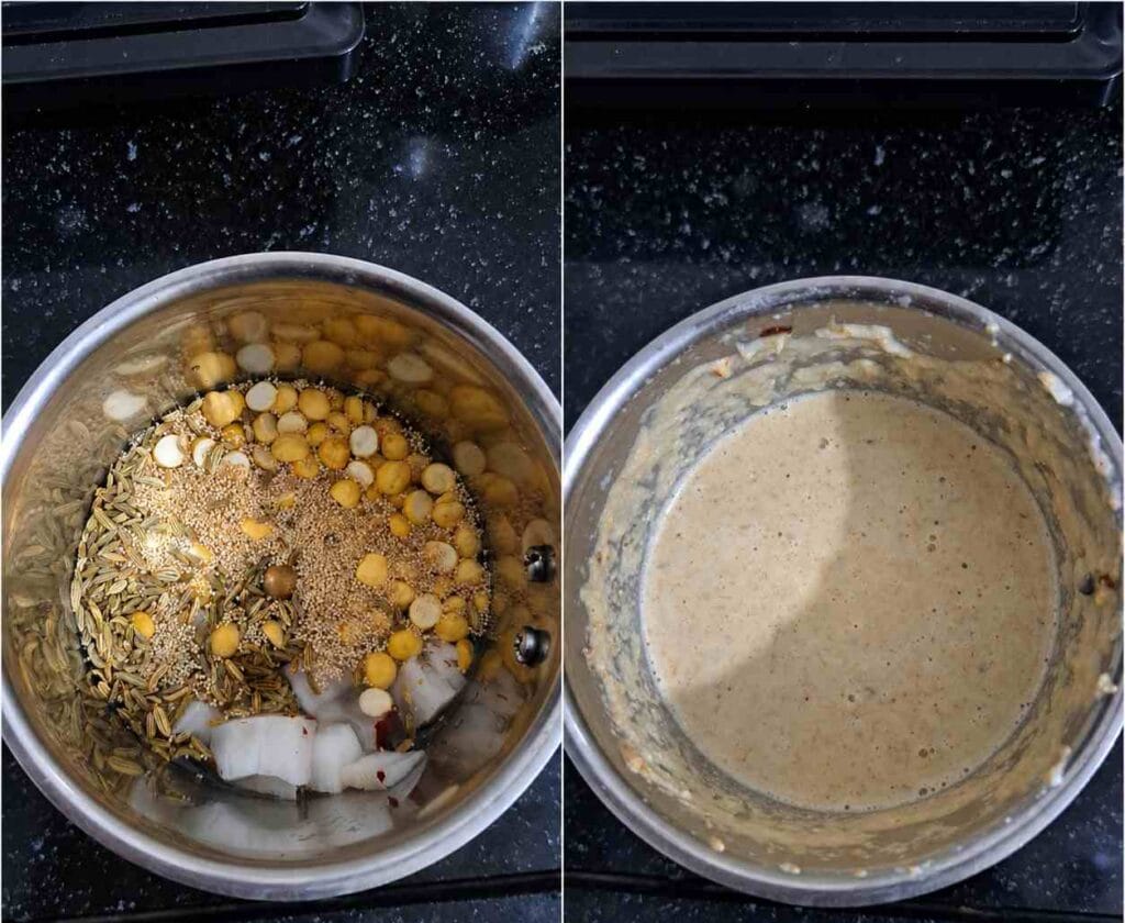 Fresh coconut, fennel seeds, roasted gram, and poppy seeds ground into a smooth paste for Kadappa