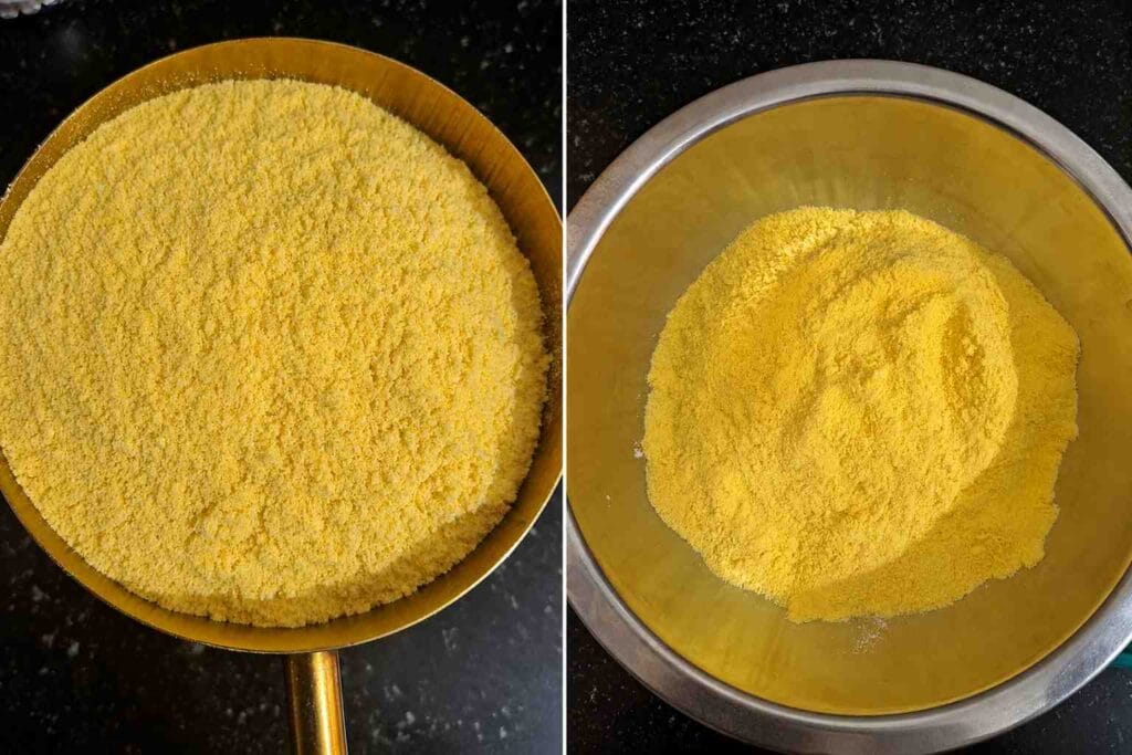 Makki atta maize flour in bowls used for making soft homemade makki roti