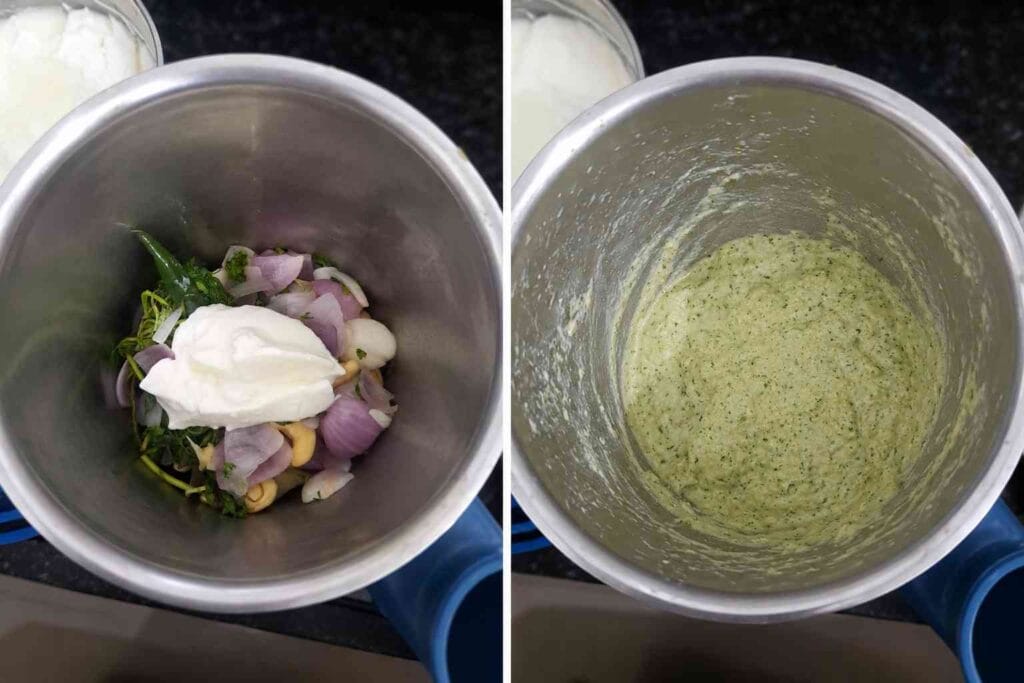 Creamy onion, curd, coriander, and cashew masala paste blended for homemade paneer gravy