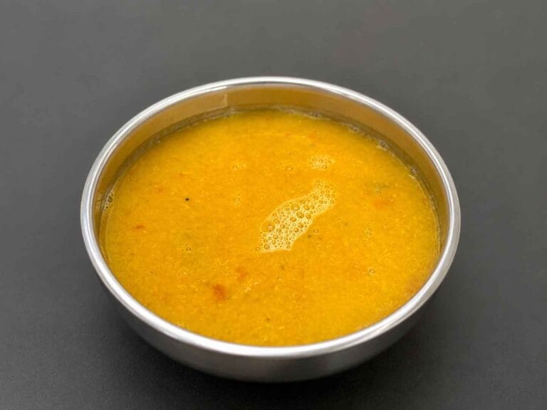 Parangikkai Sambar showing the perfect consistency for serving with rice, idli, or dosa.