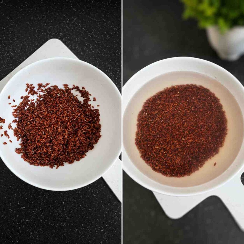 Washed and soaked Kullakar rice prepared for homemade kanji powder recipe