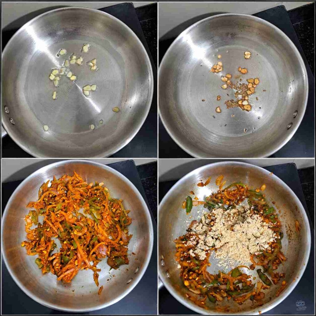 Garlic, cumin and capsicum masala sautéed with roasted gram powder for a creamy homemade curry.