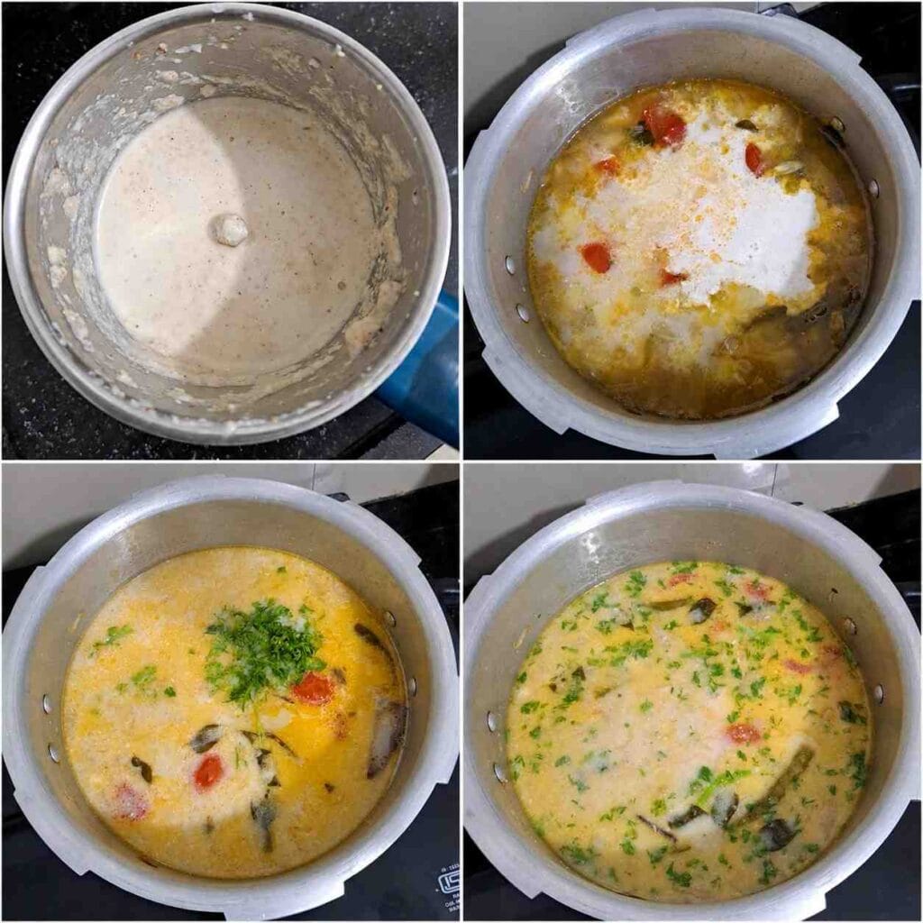 Fresh coconut paste simmering with green peas and potatoes to create a creamy South Indian curry