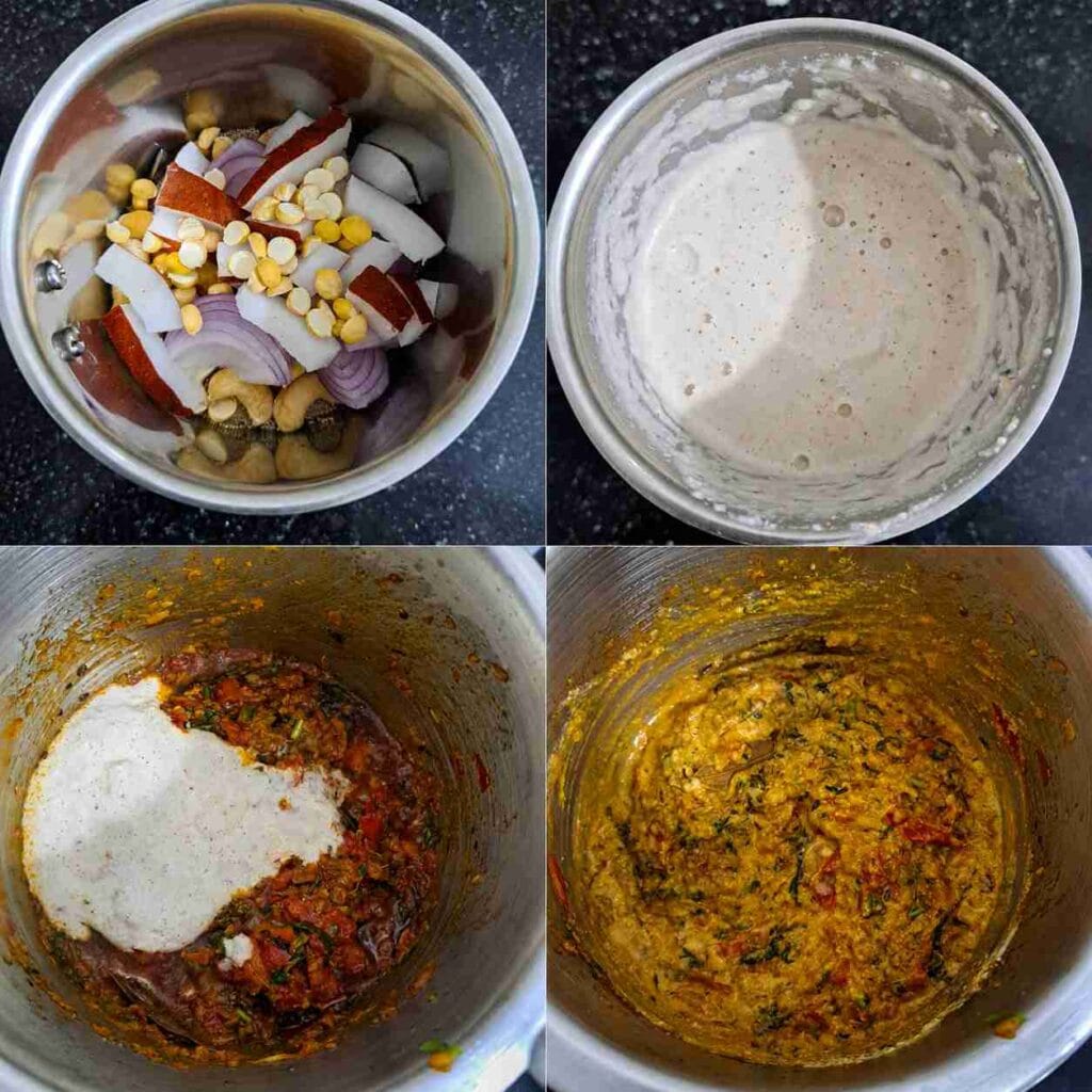 Fresh coconut paste prepared and added to Pressure Cooker Parotta Salna after pressure cooking for a rich hotel-style finish.