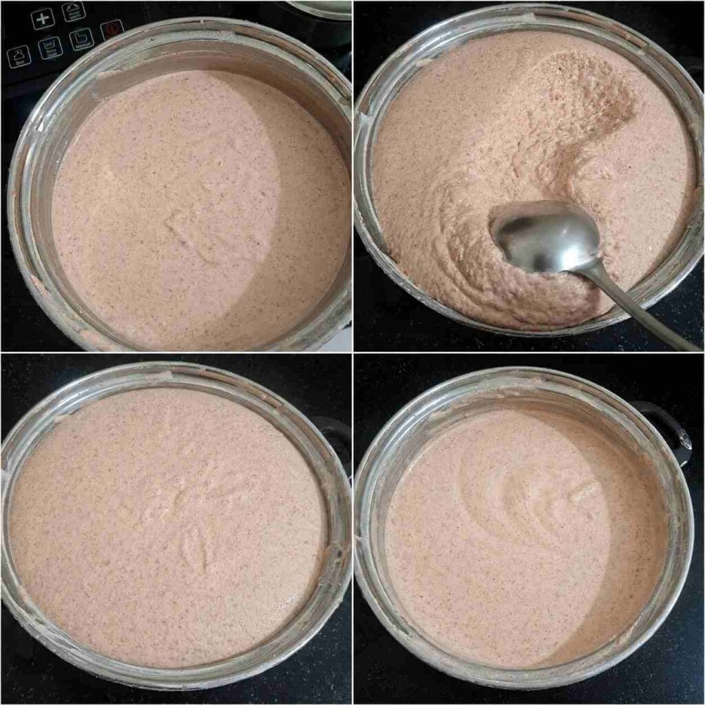 Fermented Red Cholam Idli Dosa Batter showing the correct airy texture and consistency before making soft idlis and dosas
