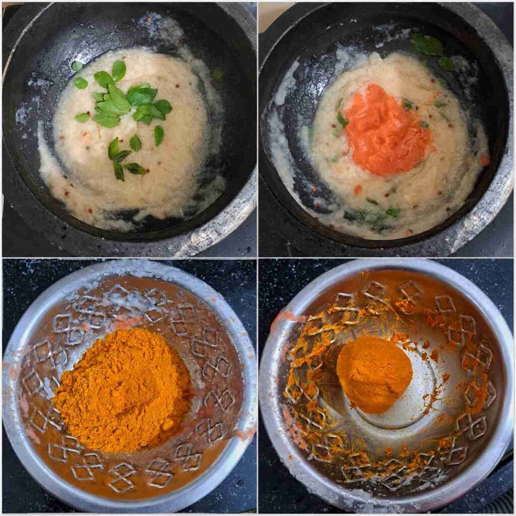 Onion puree cooked with curry leaves, tomato puree and kulambu masala in a clay pot
