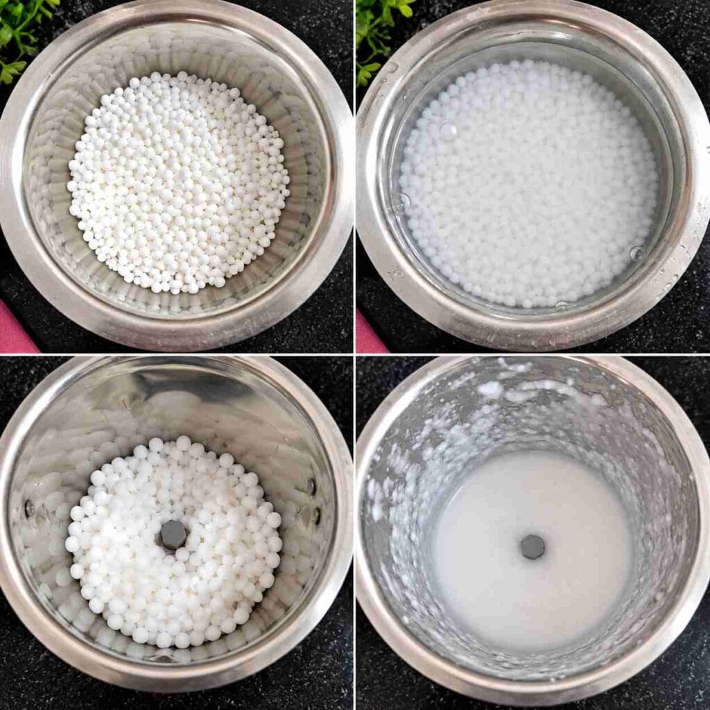 Soaked javvarisi in a bowl and ground into a smooth mixture