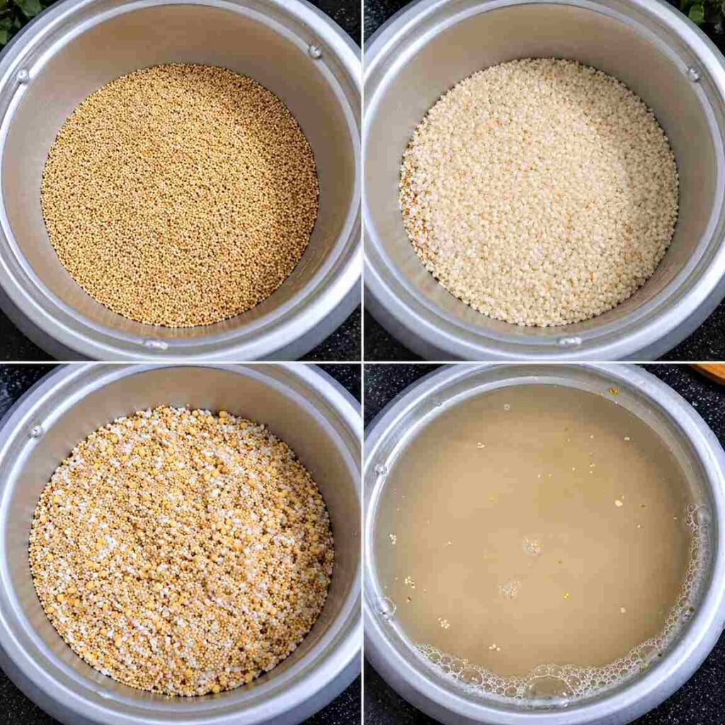 Thinai, idli rice and urad dal soaking for dosa batter